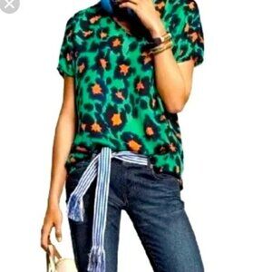 CABI Rita Animal Print Blouse Green Blue Orange Sz S #5023 NWOT